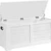 Songmics VASAGLE Meuble De Rangement, Coffre à Jouets, Banc à Chaussures, Coffre à Siège, Coffre De Rangement Avec Couvercle, Coffre De Rangement, Banc Avec Espace De Rangement, Charnières De Sécurité, 100 X 40 X 46 Cm, Blanc Mat LSB061T10