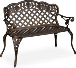 Relaxdays Banc De Jardin 2 Places - Banc D'extérieur Aluminium - Banc De Jardin Roses - Banc D'extérieur Noir-bronze -Jardin Meubles Magasin 1200x1072