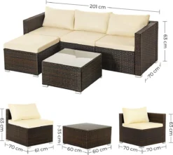 Your Home - Set De Canapé Lounge Avec Table - Salon De Jardin 5 Pièces - Avec Plateau En Verre - Avec Coussins - Canapé De Jardin - Brun-beige -Jardin Meubles Magasin 1200x1075 4