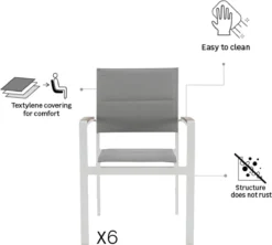 NATERIAL - Set De 6 Chaises De Jardin SAN DIEGO Avec Accoudoirs - 6 X Chaises De Jardin - Empilables - Aluminium - Textilène - Wit - Eucalyptus - Chaises De Terrasse - Chaises De Salle à Manger 9 NATERIAL - Set De 6 Chaises De Jardin SAN DIEGO Avec Accoudoirs - 6 X Chaises De Jardin - Empilables - Aluminium - Textilène - Wit - Eucalyptus - Chaises De Terrasse - Chaises De Salle à Manger -Jardin Meubles Magasin 1200x1079 10