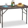 Relaxdays Table De Jardin Rotin BASTIAN Pliable, Table D'appoint, Table à Manger, Jardin, Véranda Marron, Rectangulaire