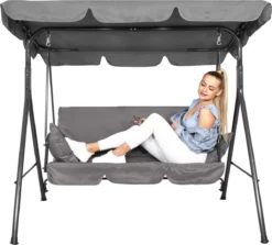 Balancelle | Luna-Balançoire | 3 Places | Imperméable à L'eau | Comprend 2 Coussins | Auvent Réglable | 170 X 110 X 150 Cm | Gris 30 Balancelle | Luna-Balançoire | 3 Places | Imperméable à L'eau | Comprend 2 Coussins | Auvent Réglable | 170 X 110 X 150 Cm | Gris -Jardin Meubles Magasin 1200x1082