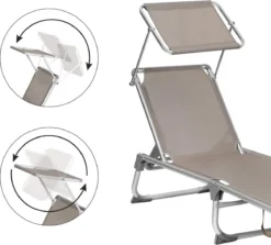 IN.HOMEXL Chaises De Jardin Pliables Lenna - Chaises De Jardin Chaises Longues - Avec Toit Ouvrant - Dossier Réglable - Métal - 150 Kg Chargeable - Taupe -Jardin Meubles Magasin 1200x1082 5
