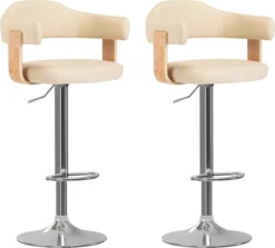 VidaLife Tabourets De Bar De Bar 2 Pcs En Bois Courbé Et Cuir Artificiel Couleur Crème