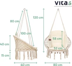 Chaise Suspendue Pour Intérieur Et Extérieur. Avec Oreiller, Porte-gobelet, Compartiment Livre Et Housse De Protection Chaise Suspendue Macramé Basket Pour Adultes Et Enfants. Peut Supporter Jusqu'à 125 Kg. VITA5 (beige) -Jardin Meubles Magasin 1200x1090 7