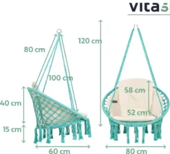 Chaise Suspendue Pour Intérieur Et Extérieur. Avec Oreiller, Porte-gobelet, Compartiment Livre Et Housse De Protection Chaise Suspendue Macramé Basket Pour Adultes Et Enfants. Peut Supporter Jusqu'à 125 Kg. VITA5 (turquoise) -Jardin Meubles Magasin 1200x1090 8
