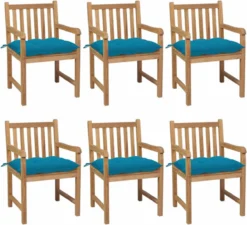 VidaXL Chaises De Jardin De VidaXL 6 Pièces Avec Coussins Bleu Clair Teck Massif