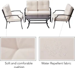 Teamson Home - Ensemble De Jardin 4 Pièces - Salon De Mobilier De Jardin - 3 Chaises Et Table - Métal - Zwart/ Biege -Jardin Meubles Magasin 1200x1092 8