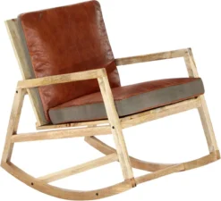 Prolenta Premium - Rocking Chair - Rocking Chair Cuir Véritable Et Bois De Manguier Massif Marron - Marron - Rocking Chair