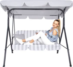 Banc De Balançoire Springos | Luna-Balançoire | 3 Places | Imperméable à L'eau | Comprend 2 Coussins | Auvent Réglable | 170 X 110 X 150 Cm | Rayé Gris Clair 31 Banc De Balançoire Springos | Luna-Balançoire | 3 Places | Imperméable à L'eau | Comprend 2 Coussins | Auvent Réglable | 170 X 110 X 150 Cm | Rayé Gris Clair -Jardin Meubles Magasin 1200x1096 1