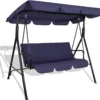 Banc De Balançoire Springos | Luna-Balançoire | 3 Places | Imperméable à L'eau | Comprend 2 Coussins | Auvent Réglable | 170 X 110 X 150 Cm | Bleu Marine