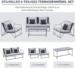 Ensemble De Jardin 4 Pièces Outsunny Transat Pour Groupe De Sièges D'extérieur Avec Coussins De Table Basse En Métal 84B-610 -Jardin Meubles Magasin 1200x1099 5