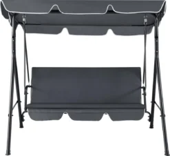 Balancelle De Jardin 3 Places Balançoire Avec Auvent Réglable Amovible Pour Terrasse Charge Maximale 270 Kg Housse Imperméable Polyester Structure Acier 172x112x152 Cm Gris Foncé -Jardin Meubles Magasin 1200x1100