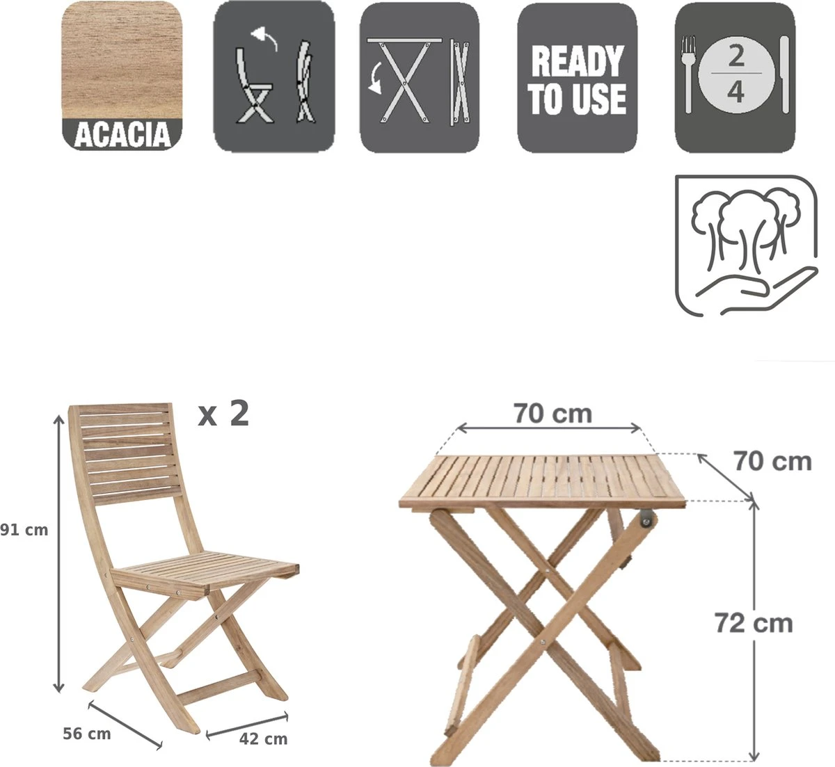 NATERIAL - Salon De Jardin 2 Personnes - Table De Jardin SOLIS 70 X 70 Cm - 2 Chaises De Jardin SOLARIS - Chaises Pliantes - Pliantes - Salon De Balcon - Acacia 2 NATERIAL - Salon De Jardin 2 Personnes - Table De Jardin SOLIS 70 X 70 Cm - 2 Chaises De Jardin SOLARIS - Chaises Pliantes - Pliantes - Salon De Balcon - Acacia – Image 2
