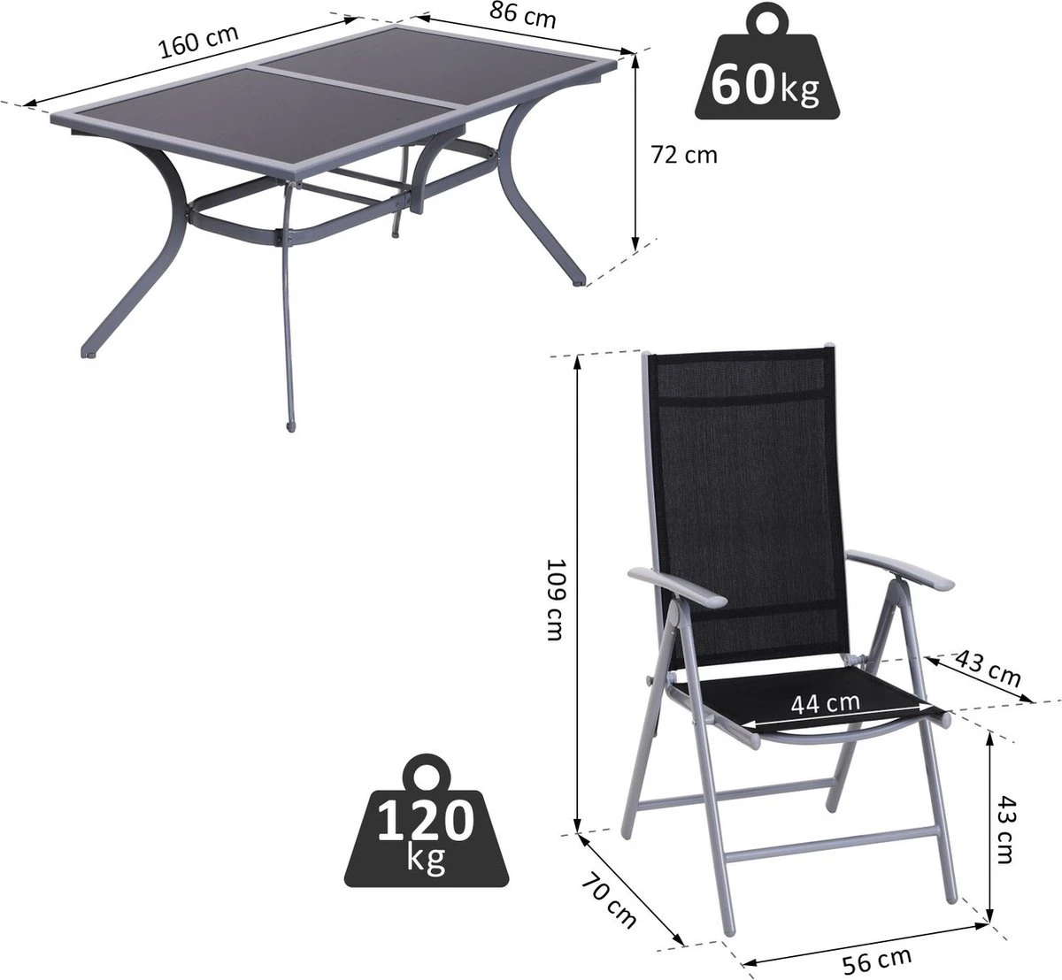 Outsunny Mobilier De Jardin De Jardin 7 Pièces Salon De Jardin Groupe De Sièges Salle à Manger Chaise Pliante En Aluminium TEXTILENE 84B-097 8 Outsunny Mobilier De Jardin De Jardin 7 Pièces Salon De Jardin Groupe De Sièges Salle à Manger Chaise Pliante En Aluminium TEXTILENE 84B-097 – Image 8