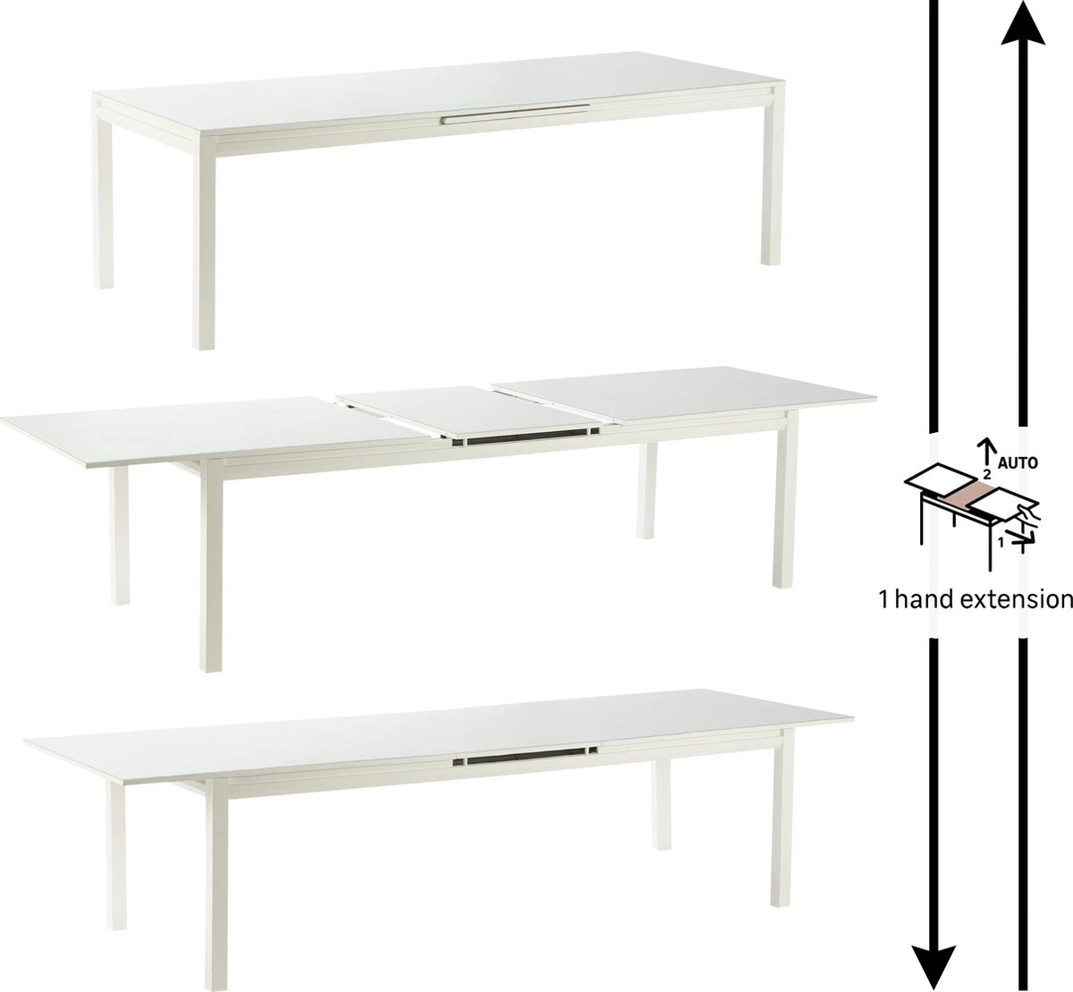 NATERIAL - Table De Jardin Extensible ODYSSEA - Table Extensible Pour 8 à 10 Personnes - 256/320x100cm - Table à Manger - Avec Plateau En Verre - Aluminium - Blanc 5 NATERIAL - Table De Jardin Extensible ODYSSEA - Table Extensible Pour 8 à 10 Personnes - 256/320x100cm - Table à Manger - Avec Plateau En Verre - Aluminium - Blanc – Image 5