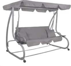Banc De Balançoire Springos | Venise-Swing | 3 Places | Imperméable à L'eau | Comprend 2 Coussins | Auvent Réglable | 163 X 193 X 120 Cm | Gris