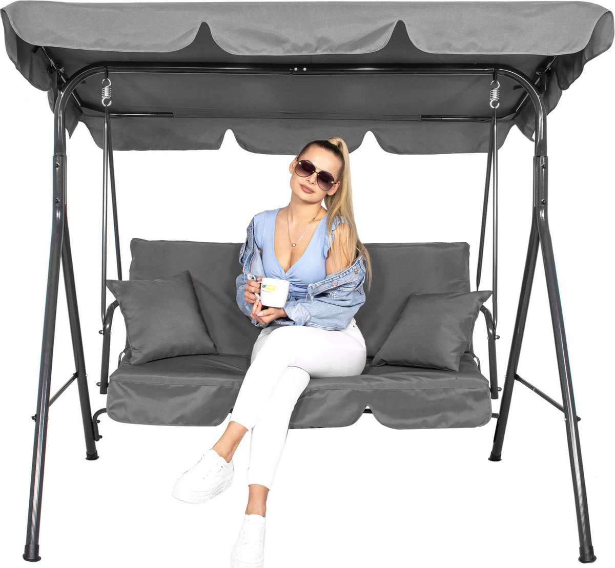 Banc De Balançoire Springos | Luna-Balançoire | 3 Places | Imperméable à L'eau | Comprend 2 Coussins | Auvent Réglable | 170 X 110 X 150 Cm | Gris 1 Banc De Balançoire Springos | Luna-Balançoire | 3 Places | Imperméable à L'eau | Comprend 2 Coussins | Auvent Réglable | 170 X 110 X 150 Cm | Gris