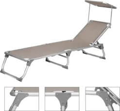 IN.HOMEXL Chaises De Jardin Pliables Lenna - Chaises De Jardin Chaises Longues - Avec Toit Ouvrant - Dossier Réglable - Métal - 150 Kg Chargeable - Taupe -Jardin Meubles Magasin 1200x1109 5