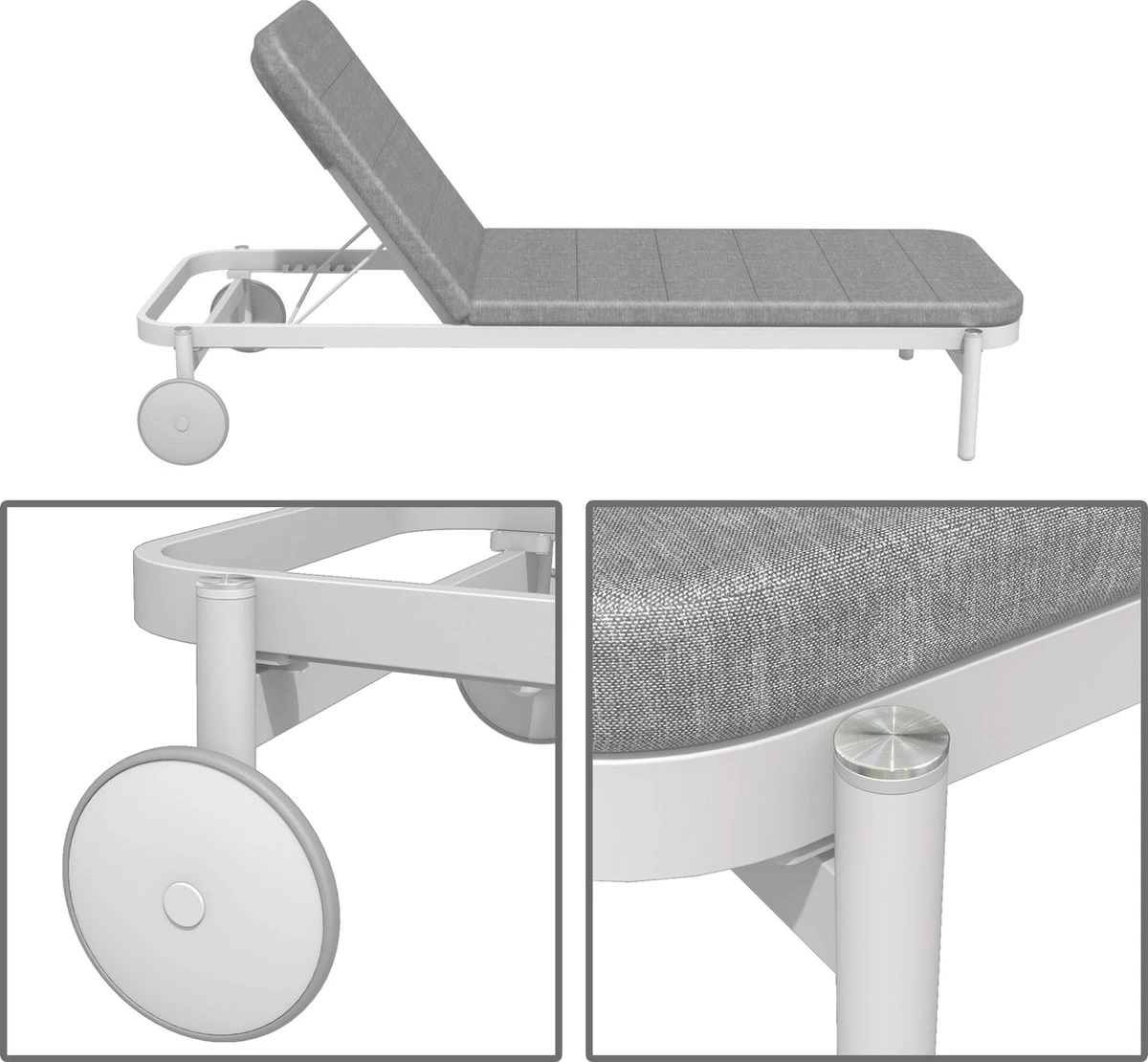 NATERIAL - Transat ARENA - Transat De Jardin Avec Dossier Réglable - 198X82X90 Cm - 5 Positions - Avec Kussen - Avec Roulettes - Aluminium - Polypropylène - Blanc - Gris 6 NATERIAL - Transat ARENA - Transat De Jardin Avec Dossier Réglable - 198X82X90 Cm - 5 Positions - Avec Kussen - Avec Roulettes - Aluminium - Polypropylène - Blanc - Gris – Image 6