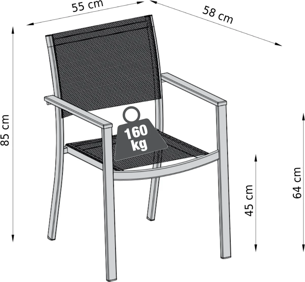 NATERIAL - Set De 4 Chaises De Jardin ORIS Avec Accoudoirs - 4 X Chaises De Jardin - Empilables - Chaises De Terrasse - Chaises De Salle à Manger De Salle à Manger - Aluminium - Textilène - Eucalyptus - Anthracite 2 NATERIAL - Set De 4 Chaises De Jardin ORIS Avec Accoudoirs - 4 X Chaises De Jardin - Empilables - Chaises De Terrasse - Chaises De Salle à Manger De Salle à Manger - Aluminium - Textilène - Eucalyptus - Anthracite – Image 2