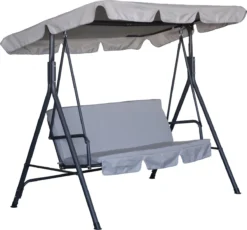 GENERIC - Balançoire De Jardin - Balançoire 3 Places Avec Auvent - Avec Kussen - Max.180kg - H.151 X L.170 X P.112 Cm - Acier - Polyester - Gris Foncé - Canapé Balançoire - Siège Balançoire