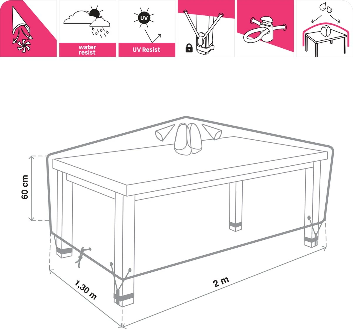 NATERIAL - Housse De Protection Pour Table De Jardin - L - Rectangulaire - H 60 X L 200 X L 130 Cm - Résistant Aux UV - Imperméable - Déperlant - Aérateur - Gris Clair 4 NATERIAL - Housse De Protection Pour Table De Jardin - L - Rectangulaire - H 60 X L 200 X L 130 Cm - Résistant Aux UV - Imperméable - Déperlant - Aérateur - Gris Clair – Image 4