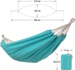 Nancy's Fort Rock Hamac - 2 Personnes - Plein Air - Sac De Transport - Sangles De Fixation - Mousqueton - Bleu Clair - Katoen - Polyester - Turquoise - 210 X 150 Cm -Jardin Meubles Magasin 1200x1122