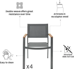 NATERIAL - Set De 4 Chaises De Jardin ORIS Avec Accoudoirs - 4 X Chaises De Jardin - Empilables - Chaises De Terrasse - Chaises De Salle à Manger De Salle à Manger - Aluminium - Textilène - Eucalyptus - Anthracite 9 NATERIAL - Set De 4 Chaises De Jardin ORIS Avec Accoudoirs - 4 X Chaises De Jardin - Empilables - Chaises De Terrasse - Chaises De Salle à Manger De Salle à Manger - Aluminium - Textilène - Eucalyptus - Anthracite -Jardin Meubles Magasin 1200x1124 7