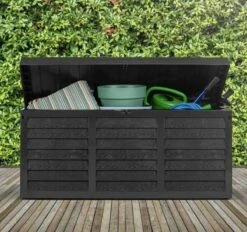 Boîte De Rangement Coussin De Jardin | Boîte De Rangement En Plastique Noir Pour Extérieur De 320 Litres
