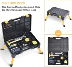 Tabouret D'atelier Kingrack Avec Boîte à Outils, Marchepied 2 En 1 Pliable, Avec Tapis En Caoutchouc Antidérapant, Lic -Jardin Meubles Magasin 1200x1126 9