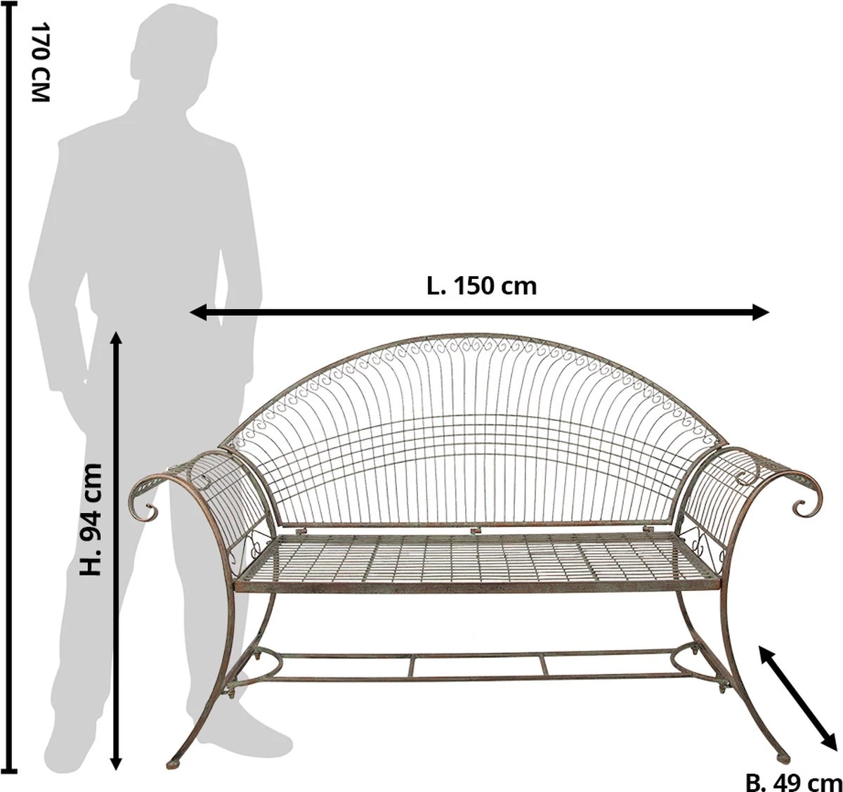 Banc De Jardin Clayre & Eef 157 X 49 X 96 Cm Banc De Jardin En Fer Brun Vert Banc D'extérieur Jardin Mobilier De Jardin De Jardin 2 Banc De Jardin Clayre & Eef 157 X 49 X 96 Cm Banc De Jardin En Fer Brun Vert Banc D'extérieur Jardin Mobilier De Jardin De Jardin – Image 2