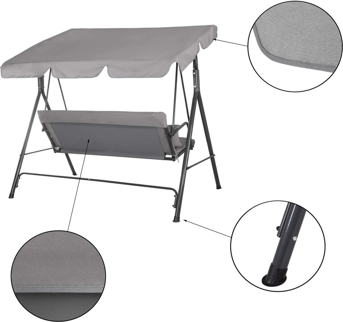 Banc De Balançoire Springos | Luna-Balançoire | 3 Places | Imperméable à L'eau | Comprend 2 Coussins | Auvent Réglable | 170 X 110 X 150 Cm | Gris 17 Banc De Balançoire Springos | Luna-Balançoire | 3 Places | Imperméable à L'eau | Comprend 2 Coussins | Auvent Réglable | 170 X 110 X 150 Cm | Gris – Image 17