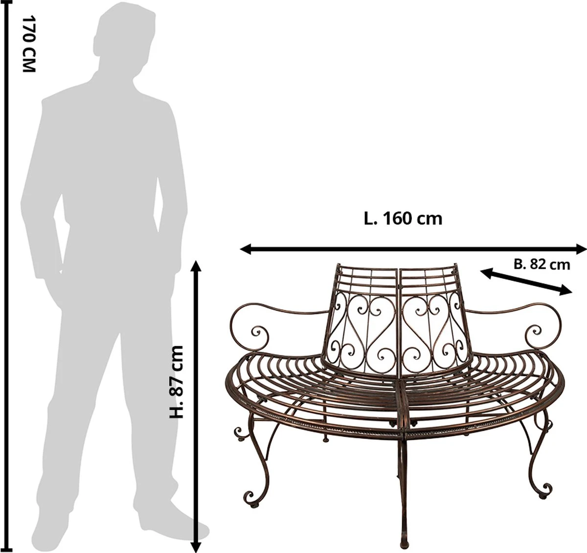 Clayre & Eef Banc De Jardin 160*82*87 Cm Brun Zwart Banc En Fer Banc D'Extérieur Jardin Mobilier De Jardin De Jardin 4 Clayre & Eef Banc De Jardin 160*82*87 Cm Brun Zwart Banc En Fer Banc D'Extérieur Jardin Mobilier De Jardin De Jardin – Image 4