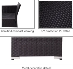 Teamson Home Mobilier De Jardin D'extérieur, Ensemble De 3 Canapés Sectionnels En Osier De Rotin Avec Canapé 2 Places, Chaise Longue, Table Et Coussins, Marron/ Blauw -Jardin Meubles Magasin 1200x1134 4