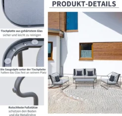 Ensemble De Jardin 4 Pièces Outsunny Transat Pour Groupe De Sièges D'extérieur Avec Coussins De Table Basse En Métal 84B-610 -Jardin Meubles Magasin 1200x1135 3