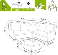 NATERIAL - Housse De Protection Pour Ensemble D'angle DAVOS - Housse D'angle H.85 X L.197 X L.197 Cm - Nappe De Table H.42 X L.95 X L.95 Cm - Anti-UV - Imperméable - Aérateur - Gris Clair -Jardin Meubles Magasin 1200x1136 6