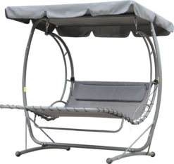 Chaise Longue Flottante Outsunny Chaise Longue Flottante Hollywood Swing Chaise Longue Double Avec Toit Gris Métal 84A-024GY
