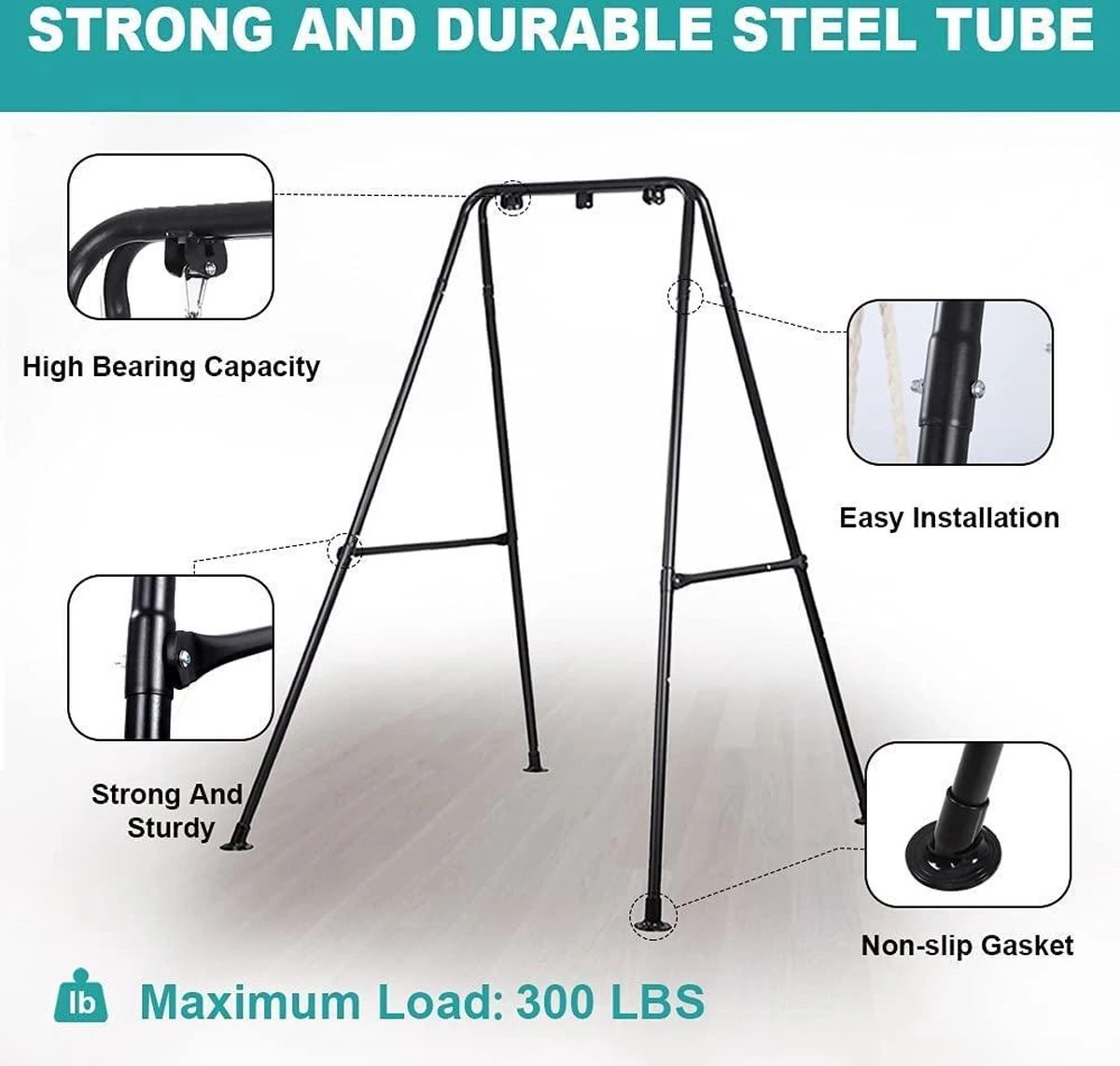 Hamac AVEC Support - Zinaps Hamac Chaise Cadre Hamac Chaise Support Charge Max 150kg Swing Intérieur Plein Air Avec Support (Noir) (WK 02129) 3 Hamac AVEC Support - Zinaps Hamac Chaise Cadre Hamac Chaise Support Charge Max 150kg Swing Intérieur Plein Air Avec Support (Noir) (WK 02129) – Image 3