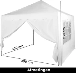 Tente De Réception Easy Up - Tente De Fête - Pavillon - Tente De Fête Pliable - Tente De Fête 3x3 - Tente De Fête Avec Parois Latérales - Chariot Inclus - Étanche - Protection UV 50+ - Avec Fenêtres - 16 Kg - Acier - Wit - 300 X 300 Cm -Jardin Meubles Magasin 1200x1142 4
