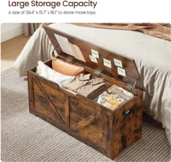 Songmics VASAGLE Meuble De Rangement, Coffre à Jouets, Banc à Chaussures, Coffre à Siège, Coffre De Rangement, Banc Avec Rangement, Style Campagnard, Charnières De Sécurité, 100 X 40 X 46 Cm, Marron Vintage LSB060T01 -Jardin Meubles Magasin 1200x1143 2