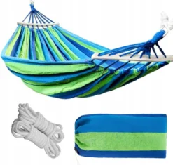 Hamac - 2 Personnes - 200 X 160 Cm - Blauw / Vert - Jusqu'à 200 Kg - Avec Housse - Extra Solide - Camping - Camping - Survie - Hamac - Hamac Double - Camping - Hamac Cocoon - Adultes Et Enfants