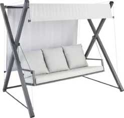 NATERIAL - Balançoire De Jardin ODYSSEA - Balançoire 3 Places - Store Coulissant - Avec Coussins - Acier - Grijs Et Gris Clair - Banc Balançoire - Balançoire Hollywood