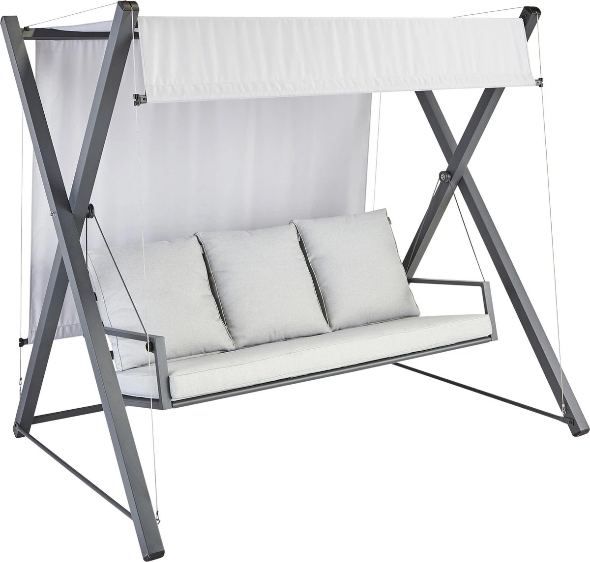 NATERIAL - Balançoire De Jardin ODYSSEA - Balançoire 3 Places - Store Coulissant - Avec Coussins - Acier - Grijs Et Gris Clair - Banc Balançoire - Balançoire Hollywood 1 NATERIAL - Balançoire De Jardin ODYSSEA - Balançoire 3 Places - Store Coulissant - Avec Coussins - Acier - Grijs Et Gris Clair - Banc Balançoire - Balançoire Hollywood