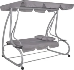 Banc De Balançoire Springos | Venise-Swing | 3 Places | Imperméable à L'eau | Comprend 2 Coussins | Auvent Réglable | 163 X 193 X 120 Cm | Gris -Jardin Meubles Magasin 1200x1144