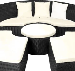 Deuba Polyrattan Solar Island Ø185cm Coussins Zwart Crème Pare-Soleil Pliable WPC -Jardin Meubles Magasin 1200x1144 9