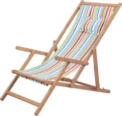 Prolenta Premium - Chaise De Plage Pliable En Tissu Et Structure En Bois Multicolore