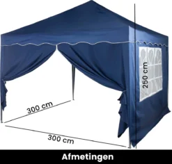 Tente De Réception Easy Up - Tente De Fête - Pavillon - Tente De Fête Pliable - Tente De Fête 3x3 - Tente De Fête Avec Parois Latérales - Chariot Inclus - Étanche - Protection UV 50+ - 16 Kg - Acier - Blauw - 300 X 300 Cm -Jardin Meubles Magasin 1200x1148 3