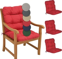 Beautissu Flair NL - Set De 4 Coussins De Jardin Dossier Bas 100x50x8 Cm Rouge Coussin D'Assise Coussin Matelas Pour Salon De Jardin