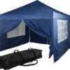 Tente De Réception Easy Up - Tente De Fête - Pavillon - Tente De Fête Pliable - Tente De Fête 3x3 - Tente De Fête Avec Parois Latérales - Chariot Inclus - Étanche - Protection UV 50+ - Avec Fenêtres - 17,5 Kg - Acier - Blauw - 300 X 300 Cm
